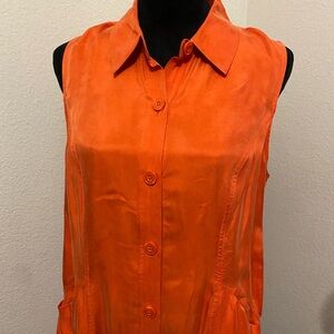Soft Surroundings Vibrant Orange Sleeveless Button-Down Dress